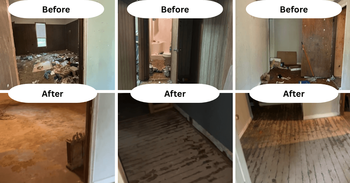Before and after comparison of a Haul Tide light demolition job